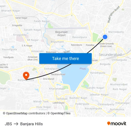 JBS to Banjara Hills map