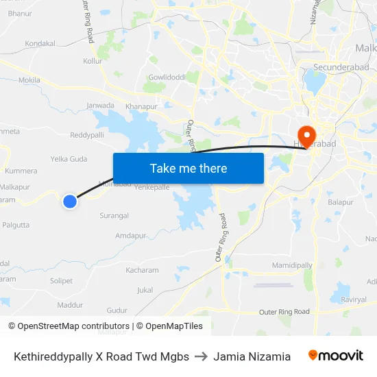 Kethireddypally X Road Twd Mgbs to Jamia Nizamia map