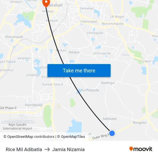 Rice  Mil Adibatla to Jamia Nizamia map