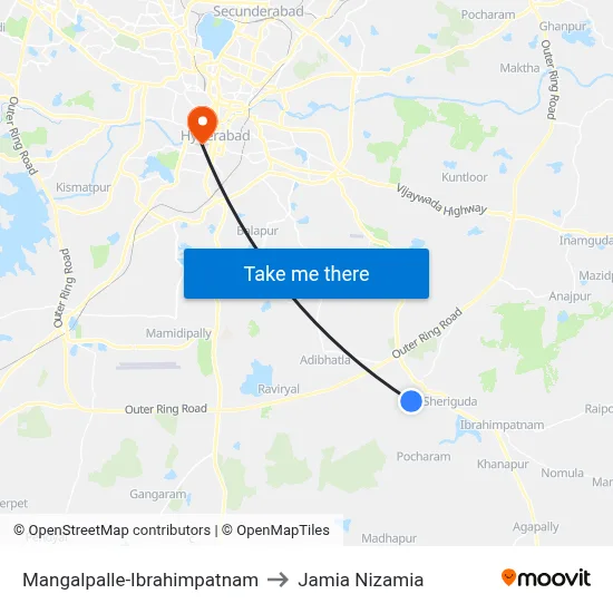 Mangalpalle-Ibrahimpatnam to Jamia Nizamia map