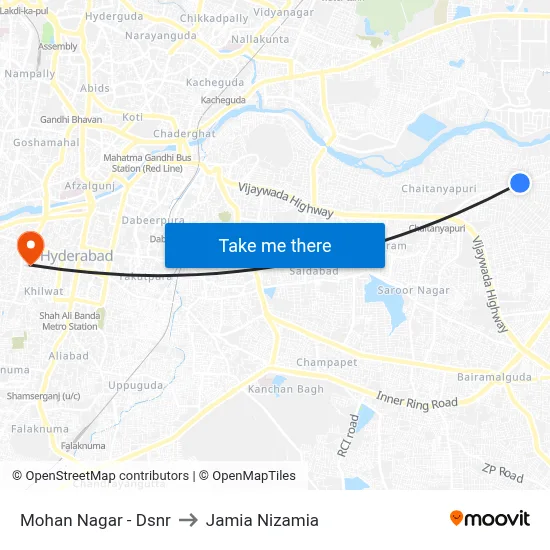 Mohan Nagar - Dsnr to Jamia Nizamia map
