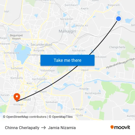 Chinna Cherlapally to Jamia Nizamia map