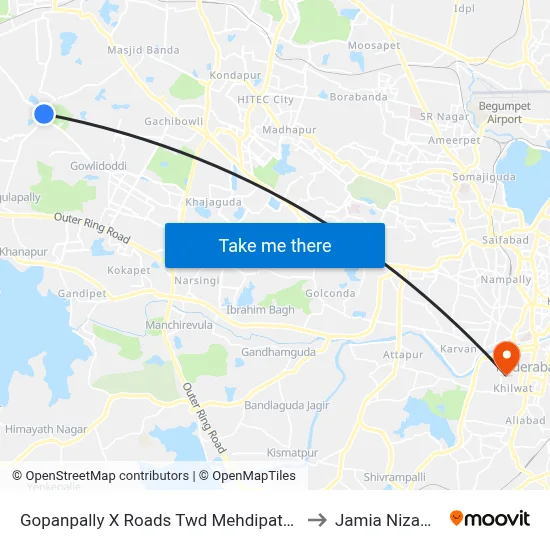 Gopanpally X Roads Twd Mehdipatnam to Jamia Nizamia map