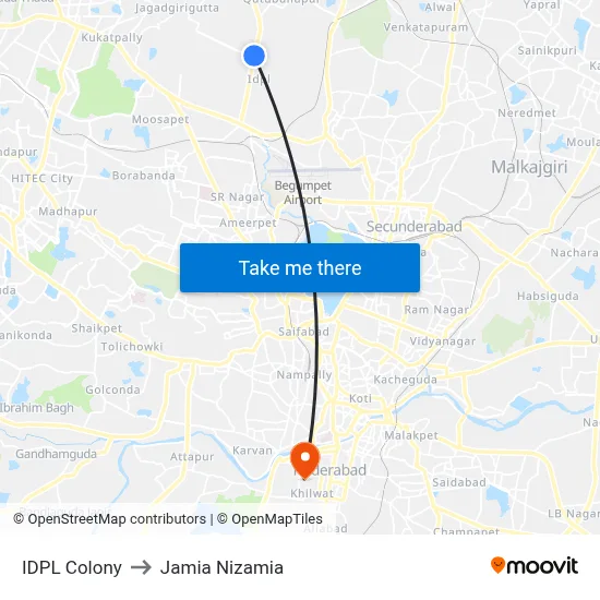 IDPL Colony to Jamia Nizamia map