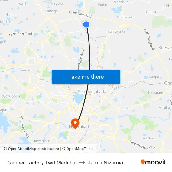 Damber Factory Twd Medchal to Jamia Nizamia map