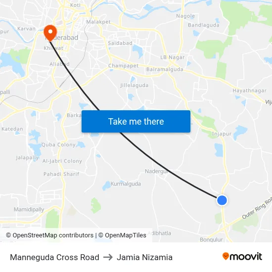 Manneguda X Road Twd Yamjal to Jamia Nizamia map