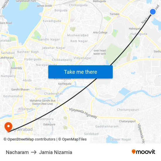 Nacharam Village Twd Secunderabad to Jamia Nizamia map