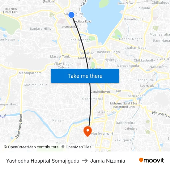Yashoda Hospital Twd Begumpet to Jamia Nizamia map
