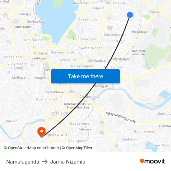 Namalagundu Twd Secunderabad to Jamia Nizamia map