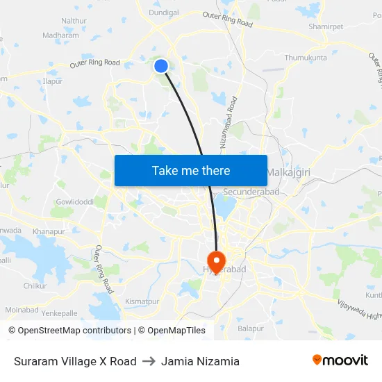 Suraram Village X Road to Jamia Nizamia map