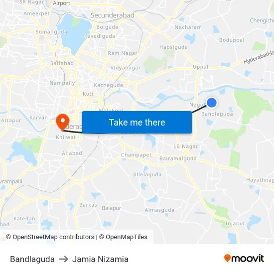 Bandlaguda to Jamia Nizamia map