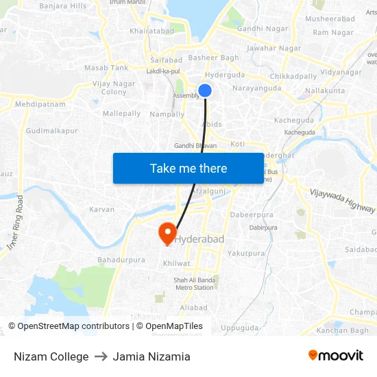 Nizam College Twd Afzal Gunj to Jamia Nizamia map