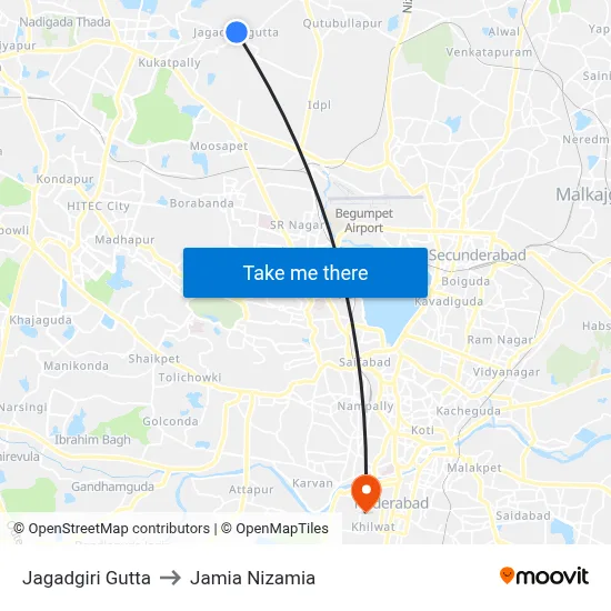 Jagadgirigutta Bus Station to Jamia Nizamia map