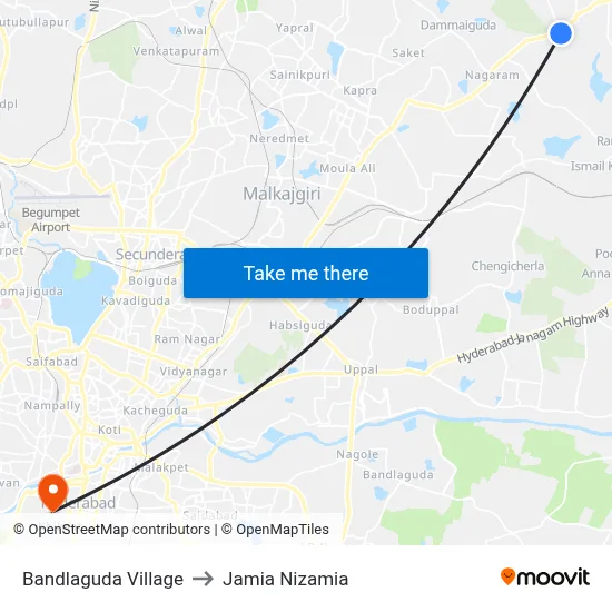 Bandlaguda Twd Keesara to Jamia Nizamia map