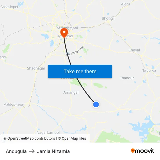 Andugula to Jamia Nizamia map