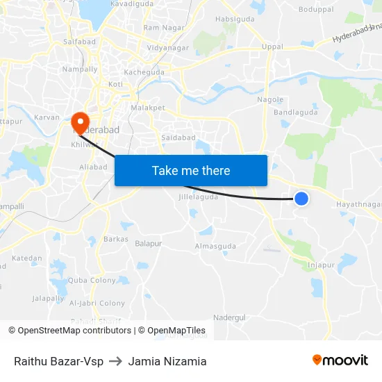 Raitu Bazar Twd Kamalanagar to Jamia Nizamia map