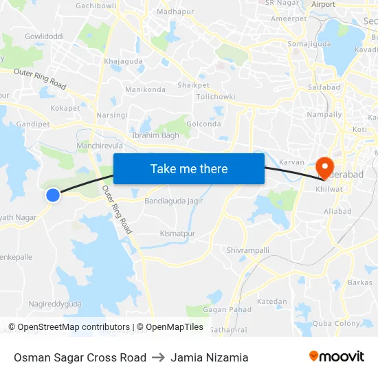 Osman Sagar Cross Road to Jamia Nizamia map