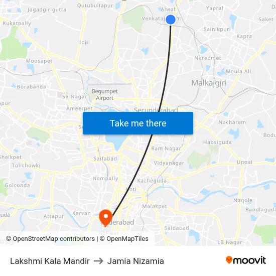 Laxmikala Mandir Twd Venkatapur to Jamia Nizamia map