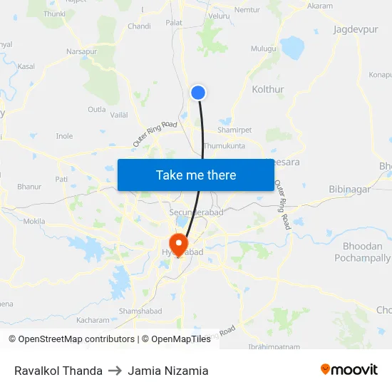 Ravalkole Thanda to Jamia Nizamia map