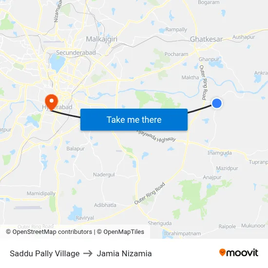 Saddu Pally Village to Jamia Nizamia map