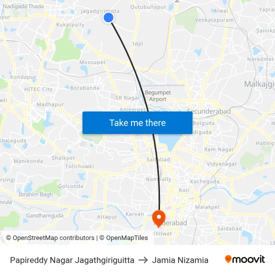 Papireddy Nagar Twd JBS to Jamia Nizamia map