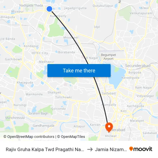 Rajiv Gruha Kalpa Twd Pragathi Naga to Jamia Nizamia map