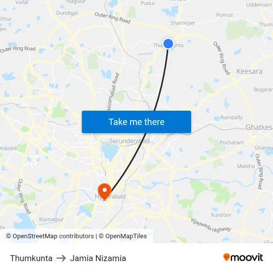 Thumkunta to Jamia Nizamia map