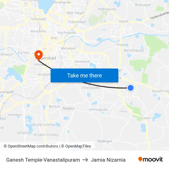 Ganesh Temple-Vanastalipuram to Jamia Nizamia map
