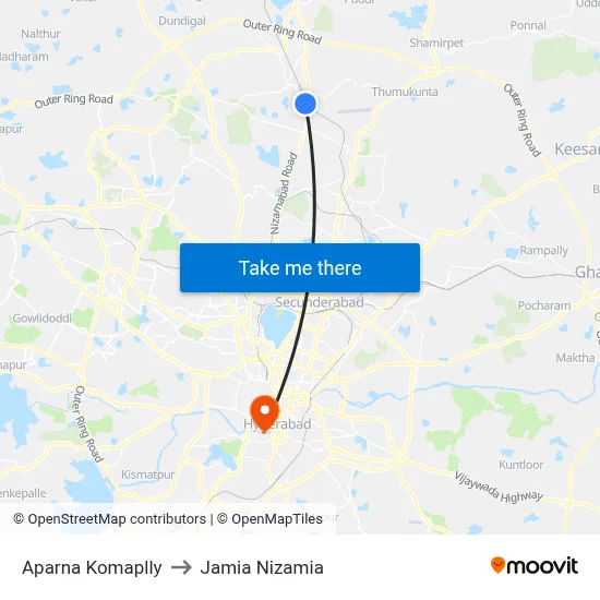 Aparna Kompally Twd Gunlapochampally to Jamia Nizamia map