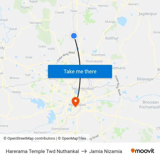 Harerama Temple Twd Nuthankal to Jamia Nizamia map