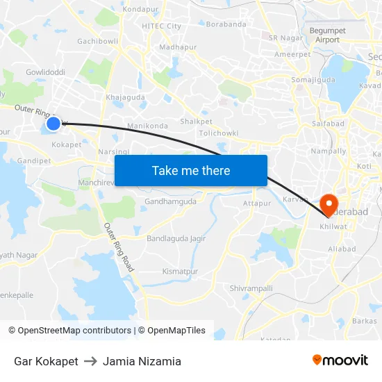 Gar Kokapet Twd Gachibowli to Jamia Nizamia map