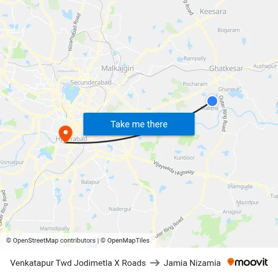 Venkatapur Twd Jodimetla X Roads to Jamia Nizamia map
