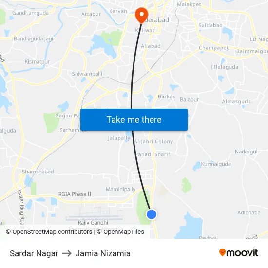 Sardar Nagar to Jamia Nizamia map
