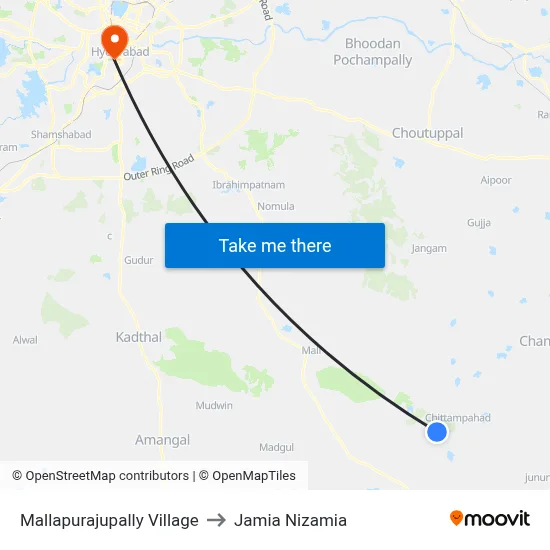 Mallapurajupally Village to Jamia Nizamia map