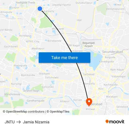 JNTU to Jamia Nizamia map