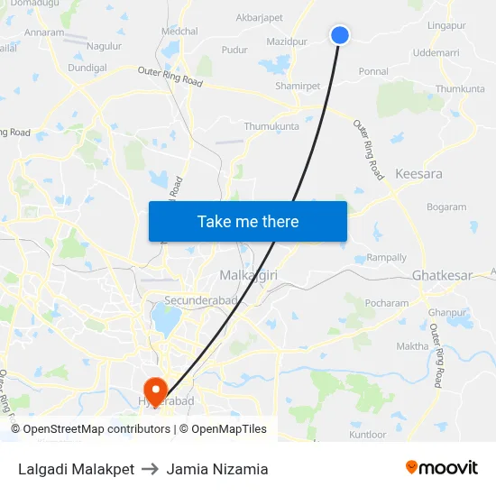 Lalgadimalakpet Twd Kondapur to Jamia Nizamia map