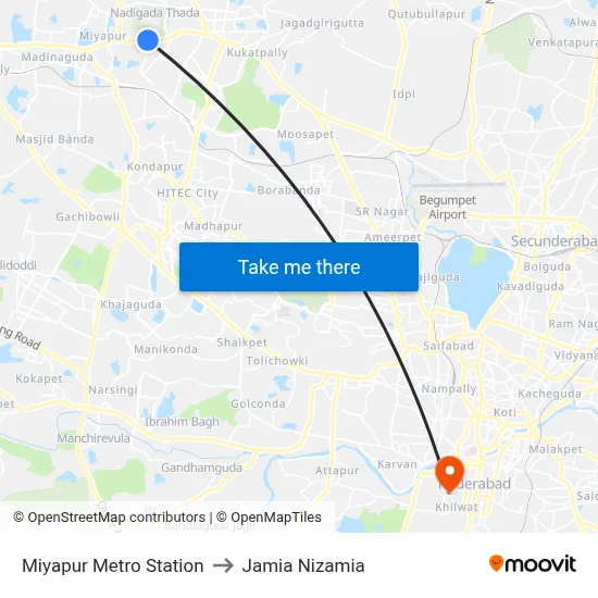 Miyapur Metro Station to Jamia Nizamia map