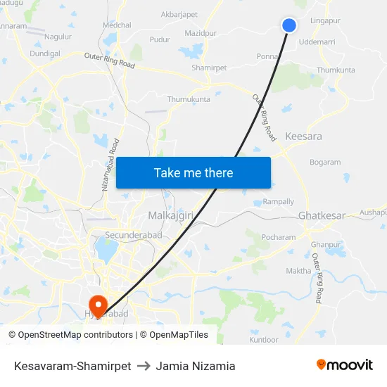 Kesavaram Twd Kondapur to Jamia Nizamia map