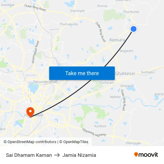 Sai Dhamam Kaman to Jamia Nizamia map