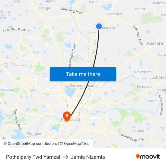 Pothaipally Twd Yamzal to Jamia Nizamia map
