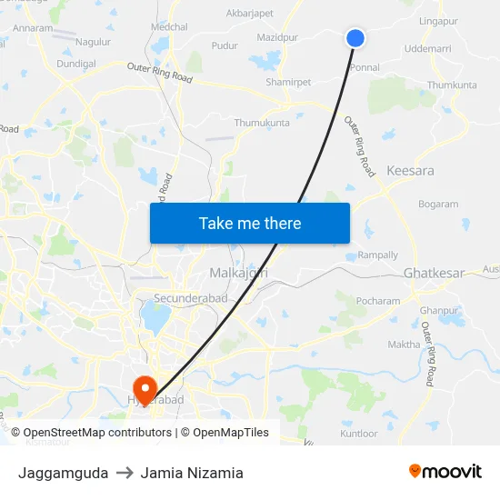 Jaggamguda to Jamia Nizamia map