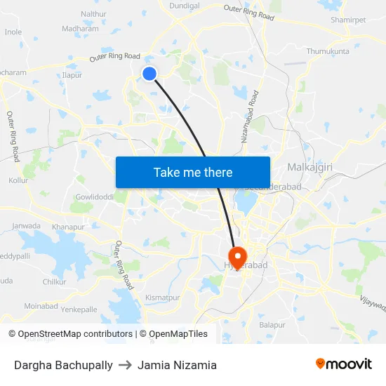 Dargha Bachupally to Jamia Nizamia map