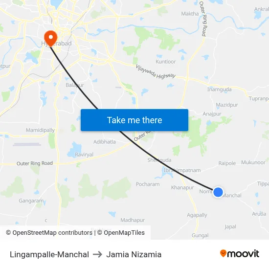 Lingampalle-Manchal to Jamia Nizamia map