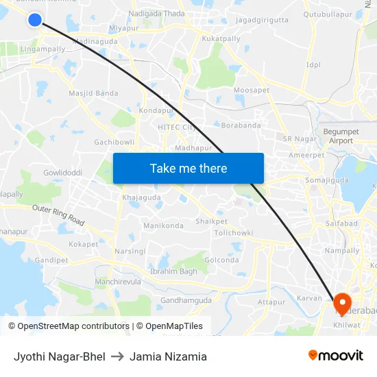 Jyothi Nagar-Bhel to Jamia Nizamia map