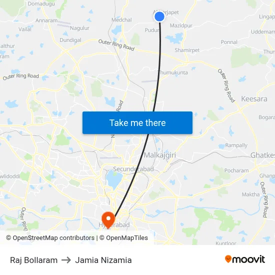 Raj Bollaram to Jamia Nizamia map