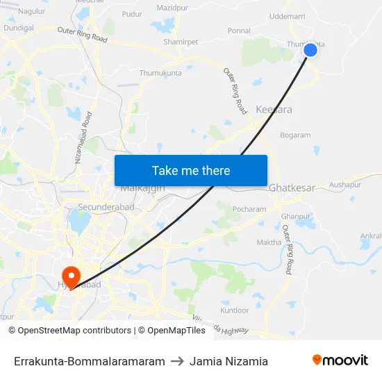 Errakunta-Bommalaramaram to Jamia Nizamia map