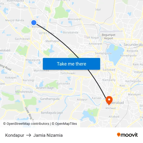 Kondapur Twd Hafizpet to Jamia Nizamia map