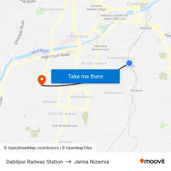 Dabilpur Railway Station to Jamia Nizamia map
