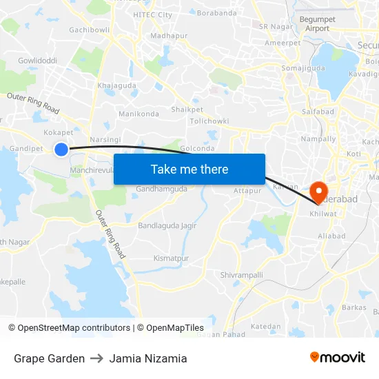Grape Garden to Jamia Nizamia map