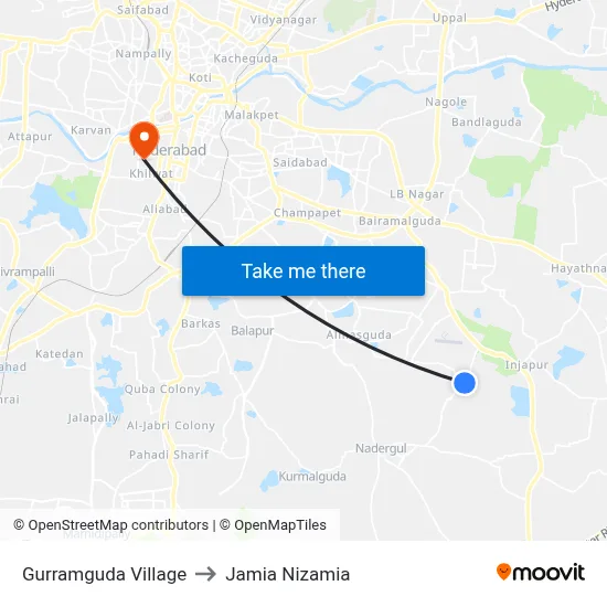 Gurramguda Twd Bn Reddy to Jamia Nizamia map